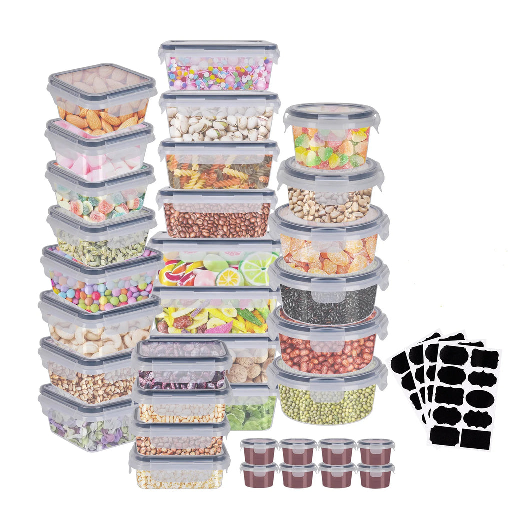 24-Pièces Boîtes de Conservation Alimentaire Hermétiques – Lot de Boîtes Transparentes avec Couvercles à Clips pour Cuisine, Frigo & Placards