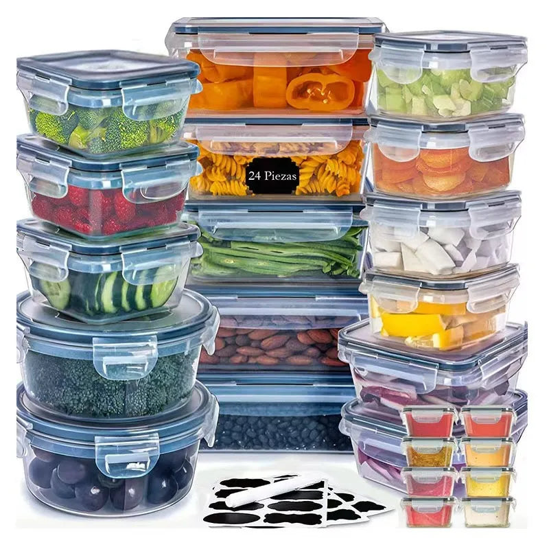 24-Pièces Boîtes de Conservation Alimentaire Hermétiques – Lot de Boîtes Transparentes avec Couvercles à Clips pour Cuisine, Frigo & Placards